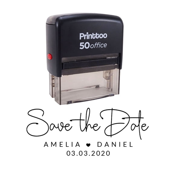 Printtoo Personalized Black Self Inking Wedding Stamp Custom Save The Date Rubber Stamper-68 x 30 mm