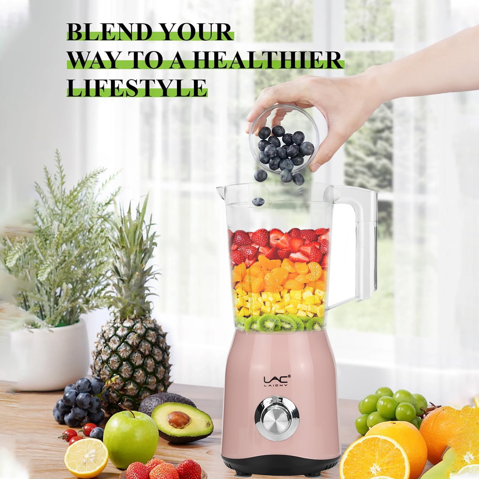 Lac Laichy 300W Countertop Blender for Smoothies, 54oz and 12oz Cups Pink