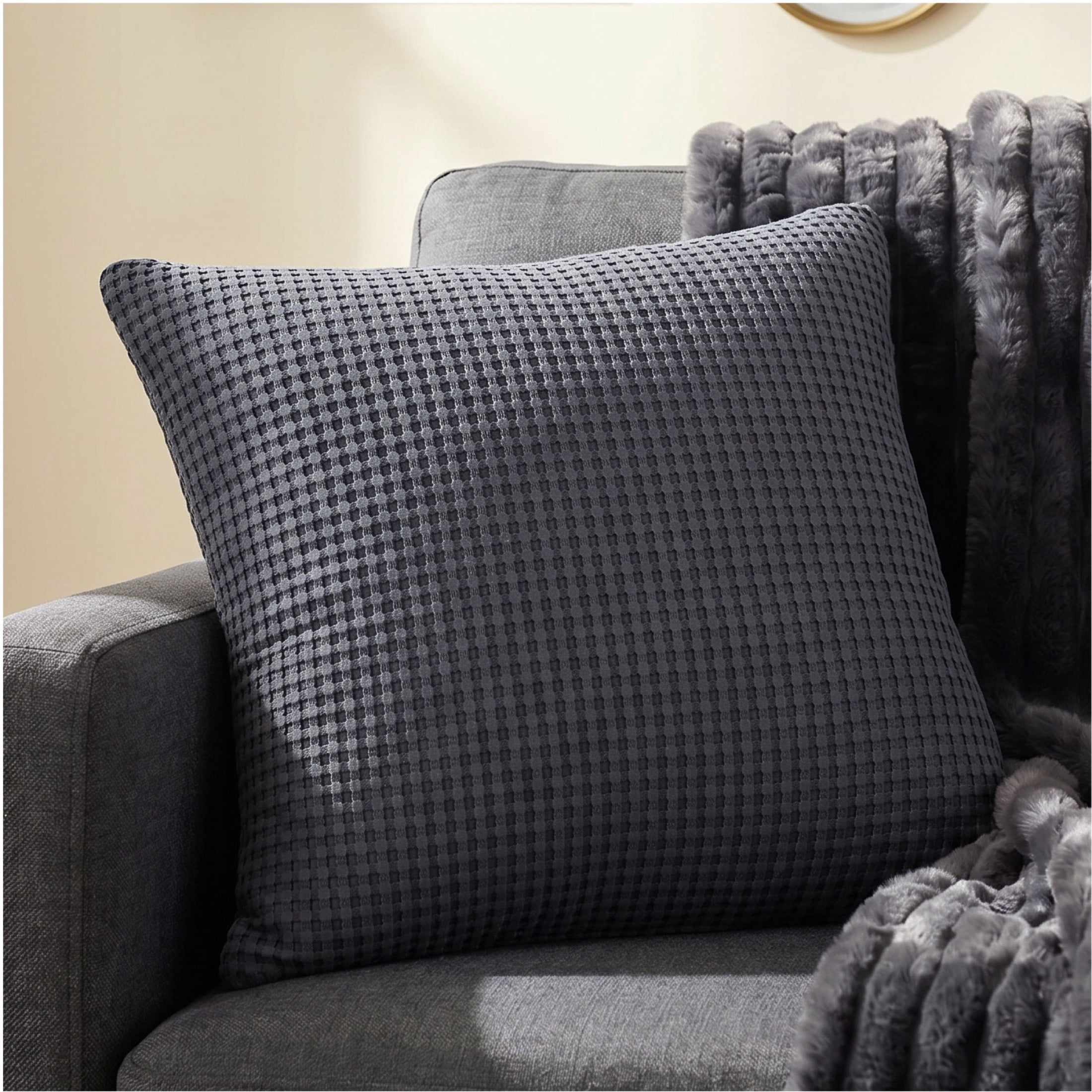 Mainstays 22" x 22" Grey Waffle Knit Decorative Pillow