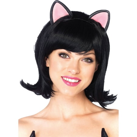 Leg Avenue Costumes Kitty Kat Bob Wig with Attached Ears W Adjustable Elastic Strap, Black, One Size