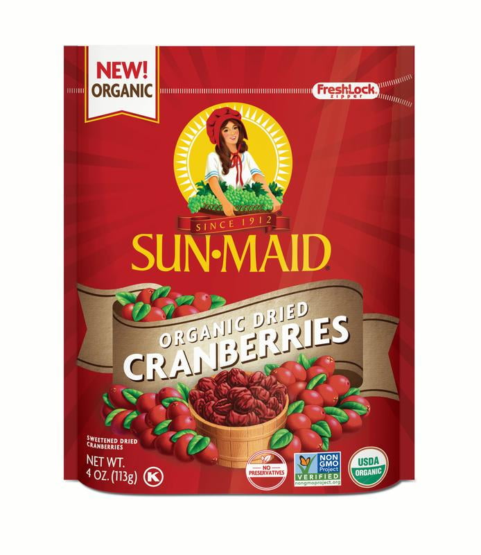 Sun-Maid Organic Dried Cranberries 4 oz Bag