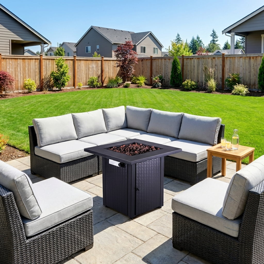 Legacy Heating 28" Square Wicker Propane Fire Pit Table - 50,000BTU, Lava Rock, ETL Certified - Patio, Deck, Backyard
