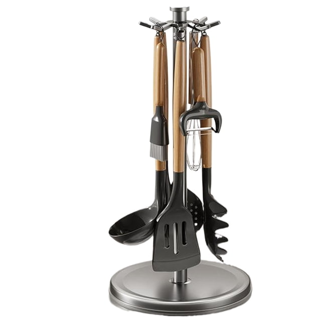 Toystoory Estante para cucharas giratorio de 360 grados, fácil de organizar para la cocina, hecho de acero inoxidable. Almacenamiento y organización del hogar gris