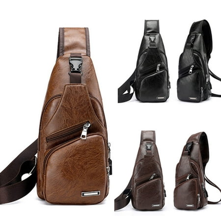 Hirigin - Men PU Leather Sling Chest Pack Crossbody Sport Shoulder Bag ...