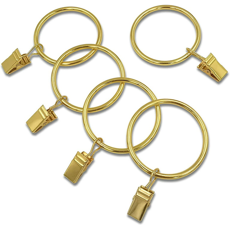 20 Pack Gold Curtain Rings with Clips, Curtain Hooks Hangers Clip Rings for Hanging Drapes Bows Hat, Drapery Rings 1.77 in I D, Fits Up to 1.5 in