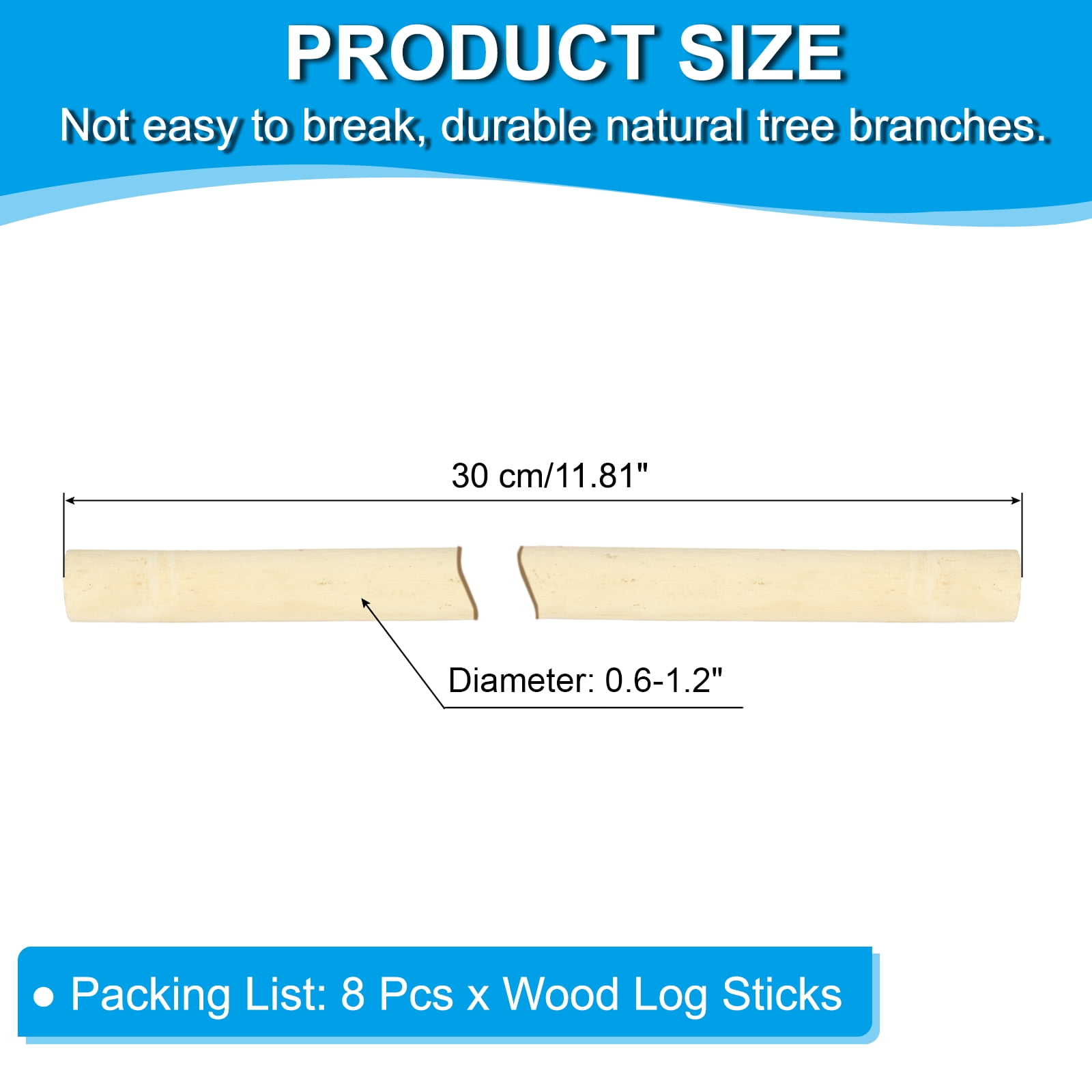Uxcell 8 Pcs / 30cm Wood Log Sticks, 0.6-1.2inch inch in Diameter Natural Wood Craft Sticks, Dried Wood Sticks Decorative Wood Branch Sticks for DIY Crafts Accessory Photo Props, White