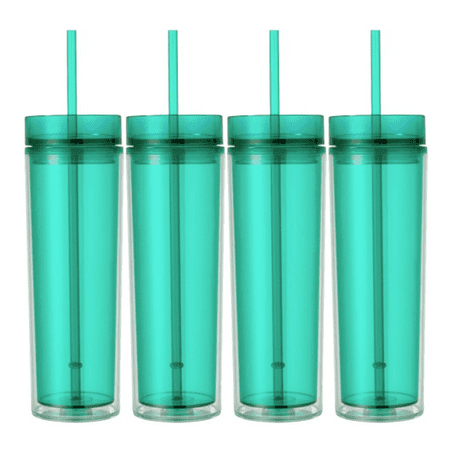 

Set of 4 Mint Tall Skinny Tumblers Acrylic 16 Ounce Tumblers with Straw