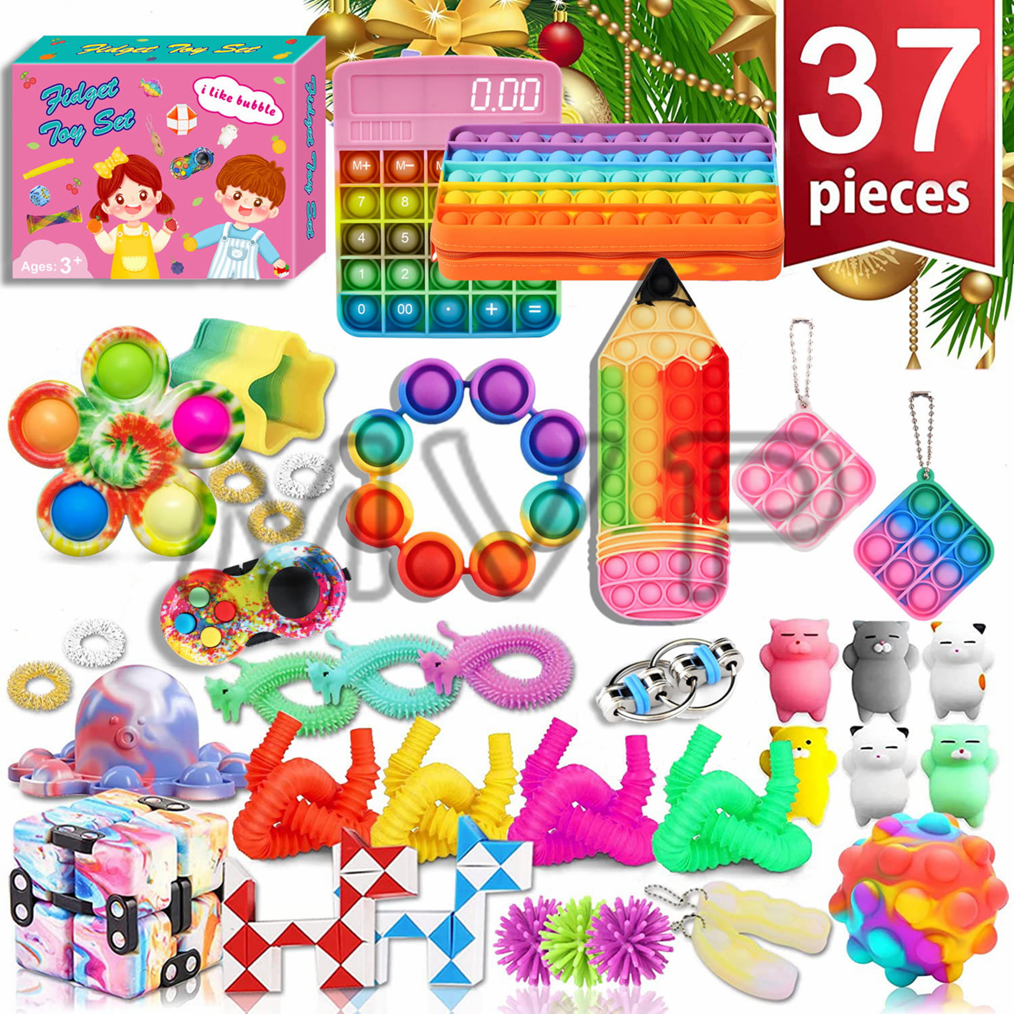 Fidget Sensory Toys Set 37 Pcs Relieves Stress and Anxiety Fidget Toy With Pop Bubble Sensory Fidget and Squeeze Widget for Children Adults Relaxing Therapy Perfect for ADHD Add Anxiety Autism
