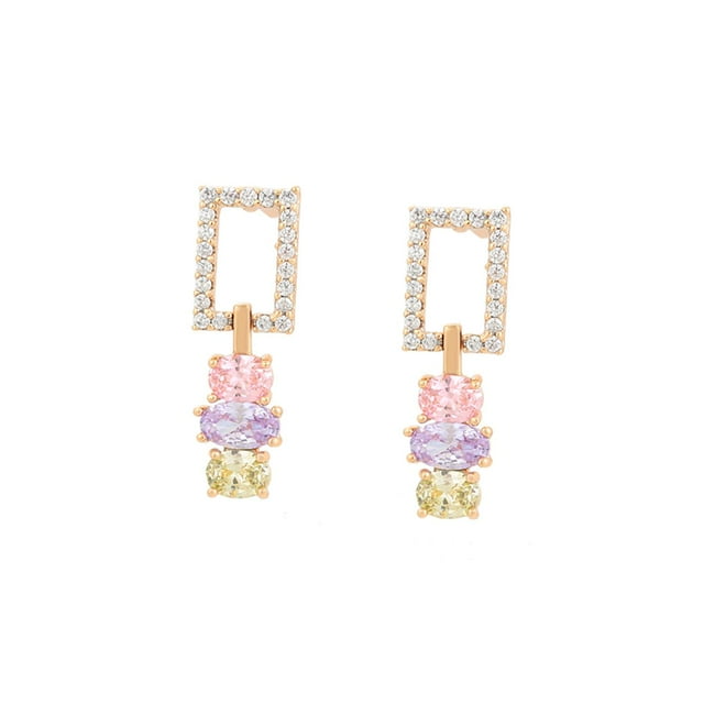 Aretes Largos Dama Swarovski Multicolor Pastel Oro 14K Lam dorado Unitalla
