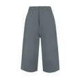 thumbnail image 6 of Tianiyouqing Linen Cropped Pants for Women Stretch High Waist Drawstring Wide Leg Comfy Capri Pants Elastic Lightweight Yoga Flowy Pants with Pockets Navy M, 6 of 8