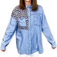thumbnail image 2 of CEHVOM Cardigan à Manches Longues en Denim pour Femmes avec Coutures Léopard et Boutons Simples, 2 of 6