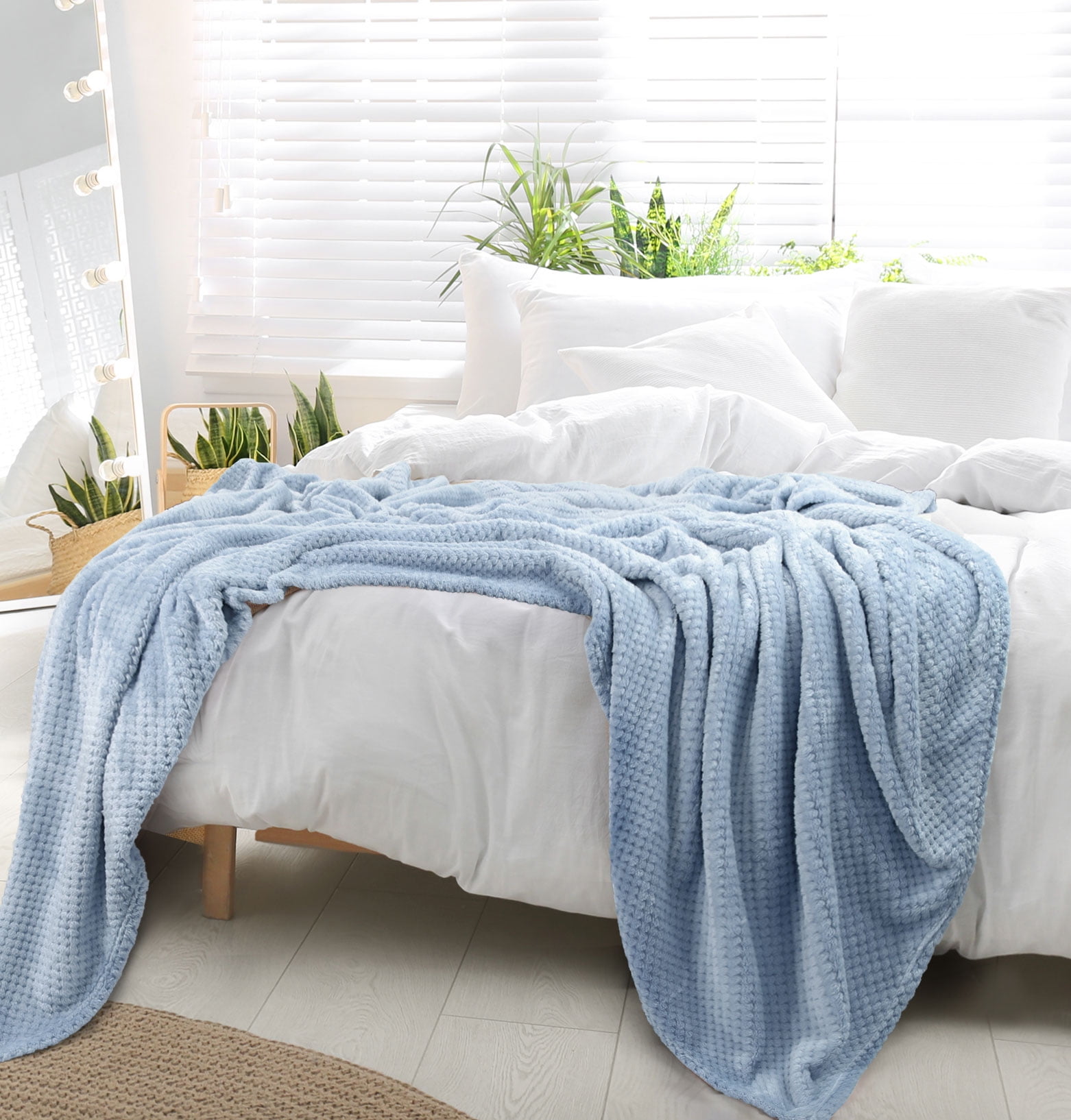 Unique Bargains Soft Flannel Fleece Velvet Blanket Smoked Blue 78" x 90"