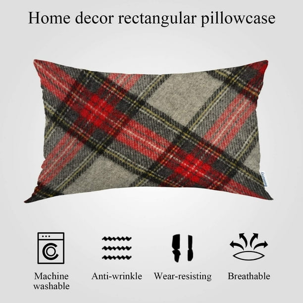 Htooq Red Grey Plaid Decorative Pillow Covers Red Black Gray Modern Plaid Double Sided Throw Pillow Covers Sofa Cushion Cover Lumbar 12 X 20 Inches S