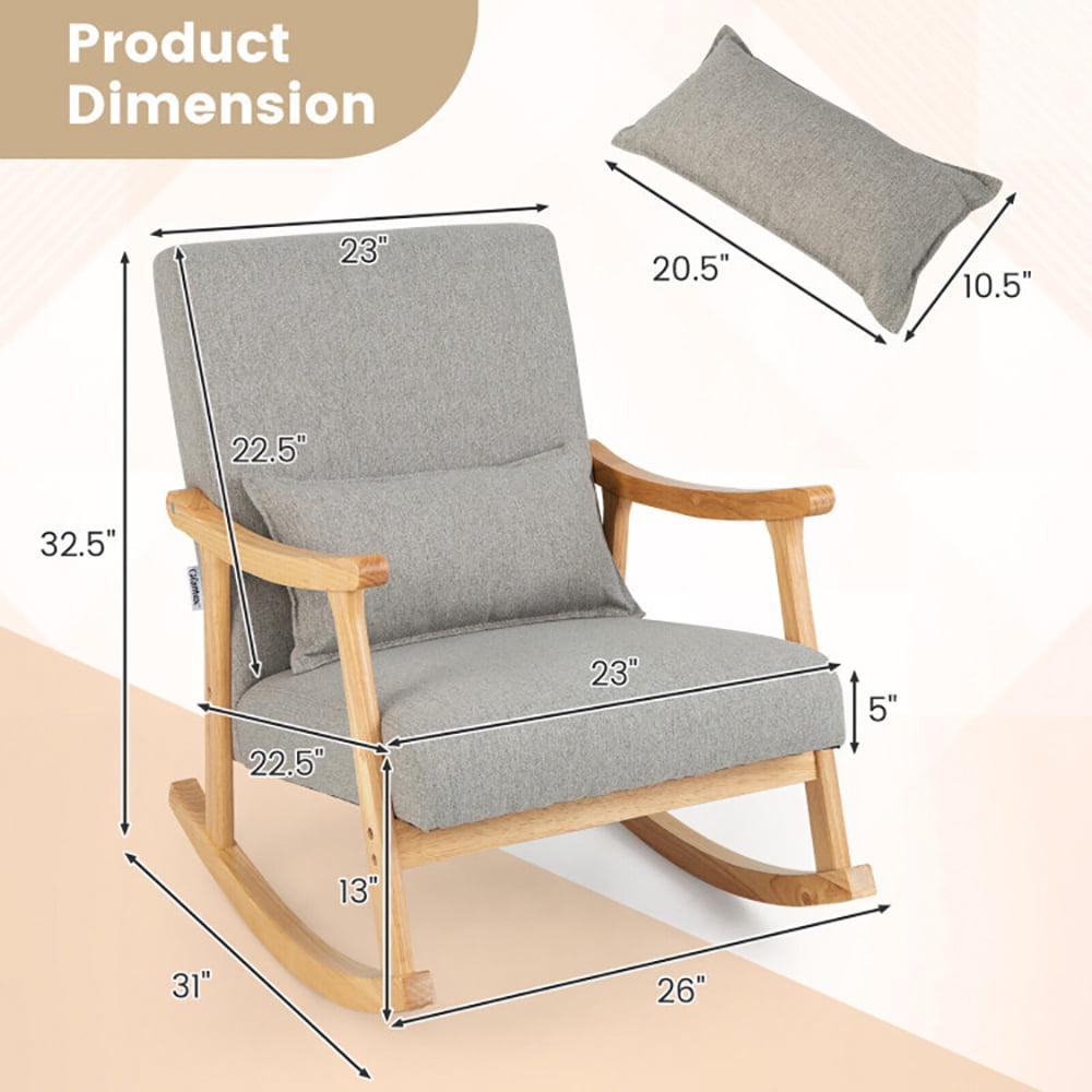 Finihen Rocking Chair, Recliner Chair, Upholstered Rocking Chair with Pillow and Rubber Wood Frame, for Living Room, Bedroom, Gray Finihen Rocking Chair, Recliner Chair, Upholstered Rocking Chair with Pillow and Rubber Wood Frame, for Living Room, Bedroom, Gray