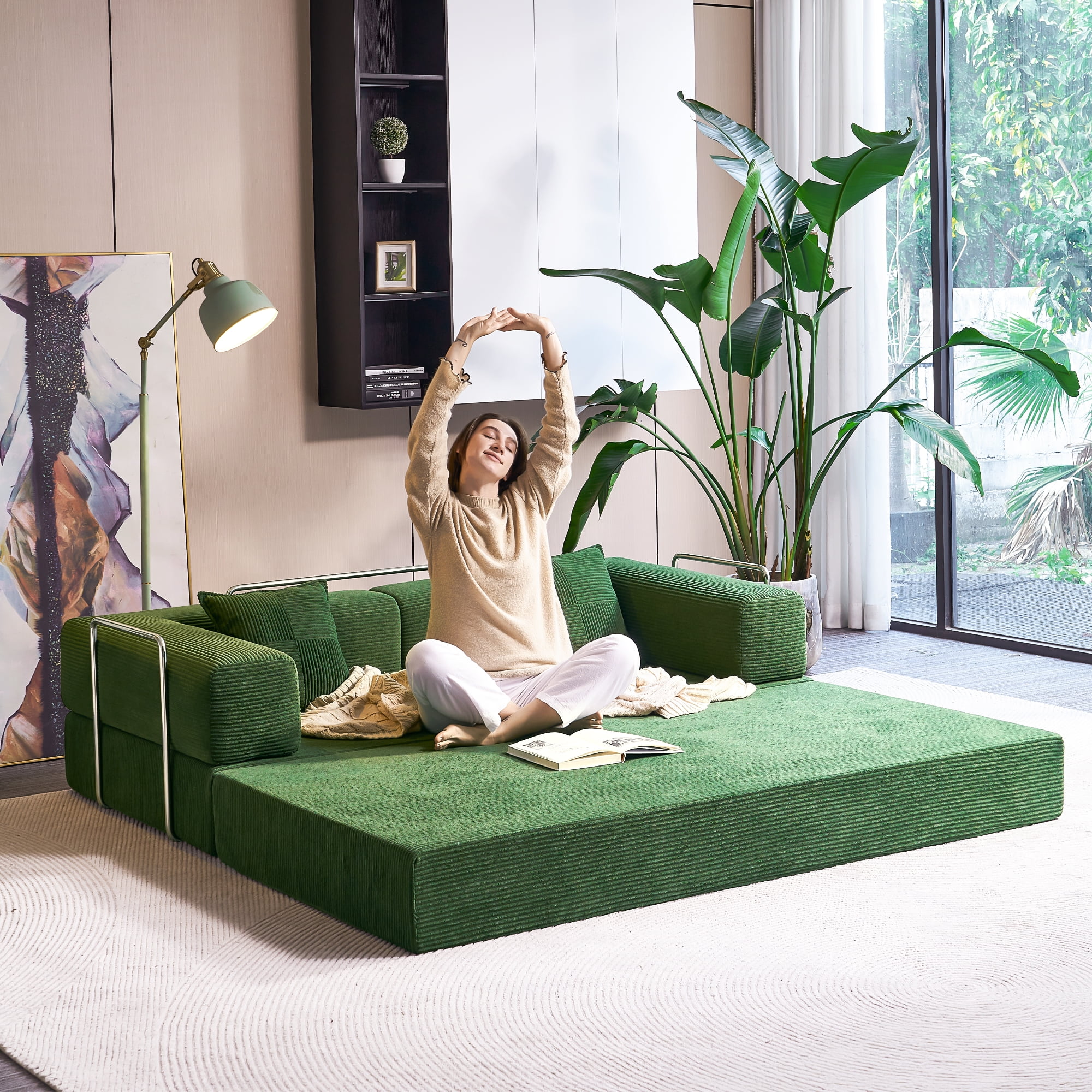 YINIX 81.6" Sleeper Sofa with Two Pillows, Comfy Modular Convertable Sofa Couch for Living Room, Small Spaces, Green