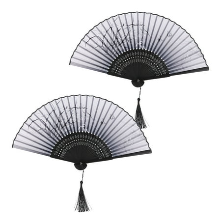 

2pcs Japanese Style Folding Fans Bamboo Hand Fan Archaistic Dance Fan Craft with Tassle (Orchid Grass)