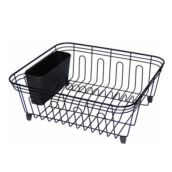 DreamyJuly Dish Drainer Small Black, Twin Sink Dish Drying Rack for Kitchen Counter - Compact Dishwasher Safe Drainer