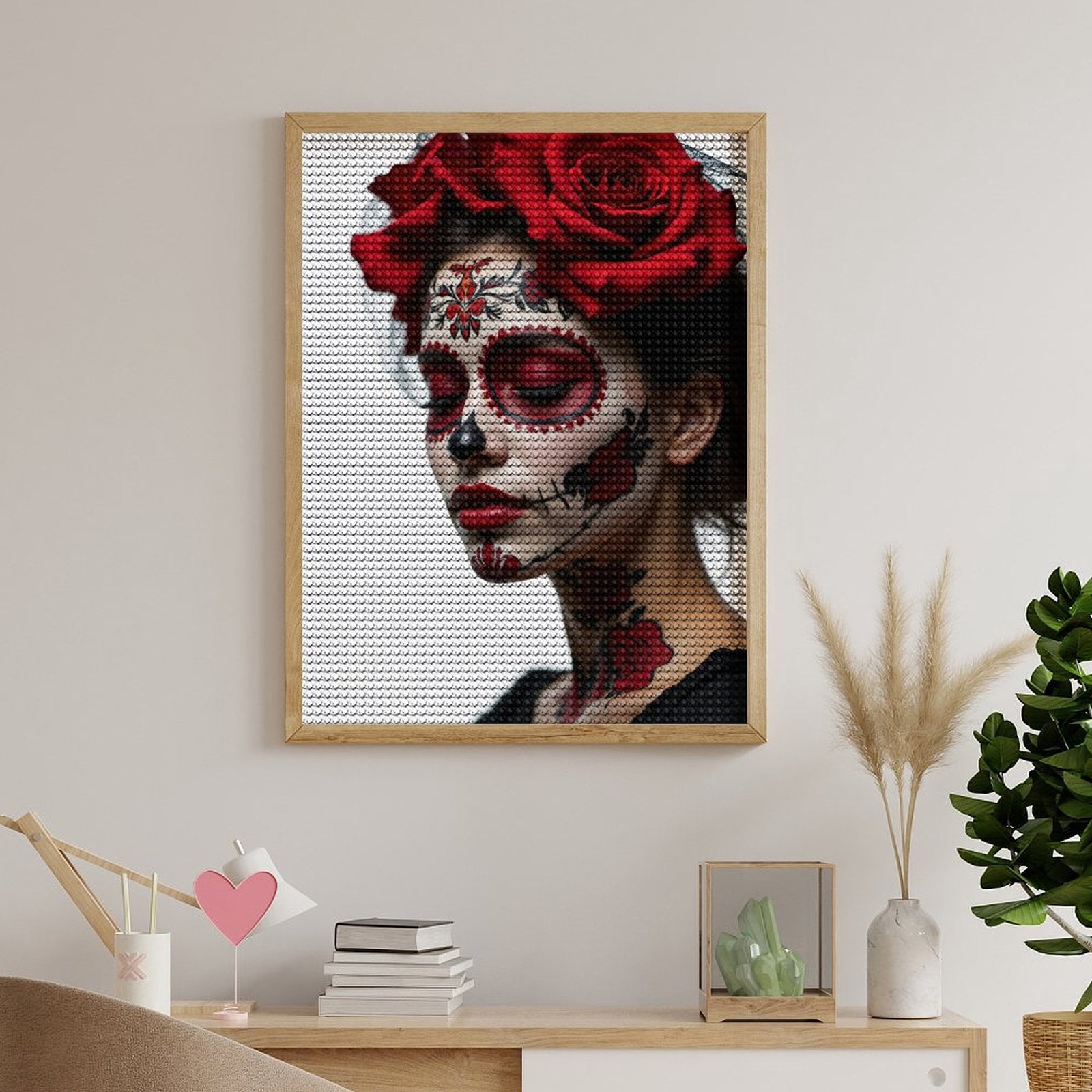 Diamond Art Kits for Adults, Painted Red Roses Skull Face 5D Diamond Painting Kits for Adults Beginners, DIY Full Drill Diamond Painting, Gem Art and Crafts 12x16