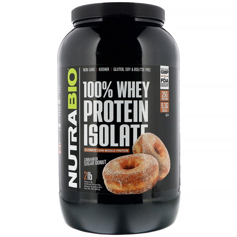 NutraBio Labs 100 Whey Protein Isolate, Cinnamon Sugar Donut, 2 lb