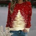 thumbnail image 6 of successthop Christmas Sweatshirts Women Light Tree Oversized Crewneck Long Sleeve Sweater Pullover Top Print Clothes Red, 6 of 6
