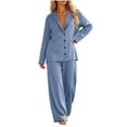 thumbnail image 4 of IUYRTFE Women's V-Neck Long Sleeve Top and Wide Leg Pants Set Casual Two Piece Loungewear Outfit with Relaxed Fit, 4 of 7