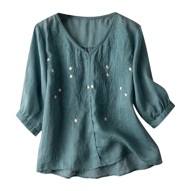 Blusas de Manga Corta para las Mujeres Cuello en V Casual Camiseta de Sudadera Top, Blusas para las Mujeres Casual