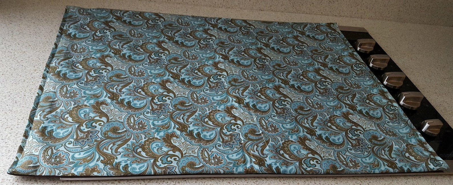 Brown & Teal Paisley Cover and Protector for Flat Stove Top by Penny's Needful Things