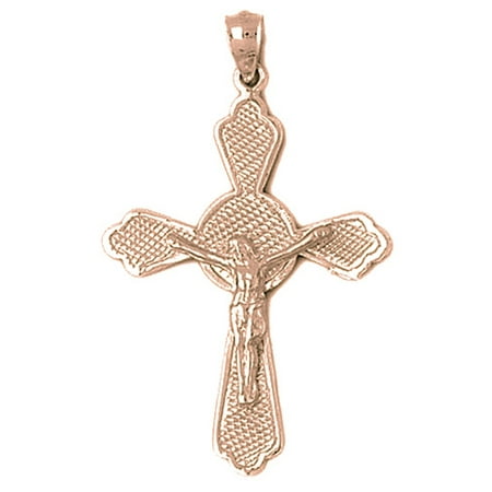 14K Rose Gold Crucifix Pendant - 44 mm