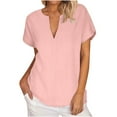 thumbnail image 2 of Nrmvnmi Womens Linen T Shirts Basic V Neck Tee Loose Fitting Casual Short Sleeve Tops For Mothers day gifts, 2 of 8