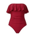 thumbnail image 4 of Lopeceal Strapless One Piece Swimsuits for Women Tummy Control Bandeau Bathing Suits Ruffle Slimming Swimwear, 4 of 4