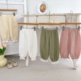 thumbnail image 4 of 18-24 Months Infant Baby Solid Color Lightweight Jogger Pants, Elastic Waist Lace Ruffle Lantern Casual Trousers for Toddler Girls Pants,Green, 4 of 4
