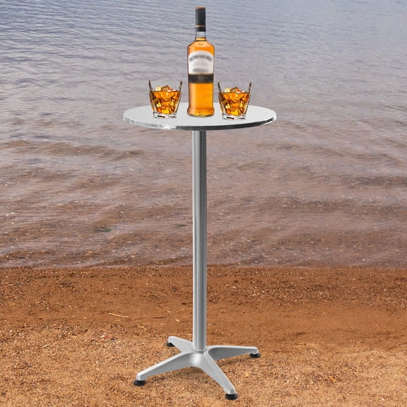 23.6 Inch Round Folding Table, Outdoor Indoor Metal Bistro Table with 90° Foldable Top, Stainless Steel & Aluminum Alloy Patio Table for Cafe, Garden, Balcony, Space Saving Design