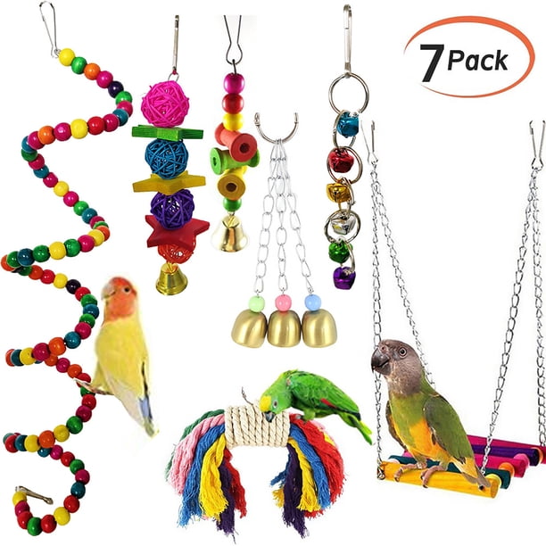 Juguetes Colgantes Para Loros, Campana Colgante, Mascota, Pájaro, Cuerda De Algodón, Hamaca, Juguete Columpio, Cuentas De Madera, Cuerda, Pájaros, Juego De Juguete Para Masticar 7 Uds. Inevent PT001077-00