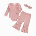 thumbnail image 5 of TOWED22 Baby Girl Clothing 3-Piece Sets Outfits Fall Winter Long Sleeve Round Neck Graphic Print Bodysuit Romper Ribbed Pants Headband Jumpsuit Set(Pink,1-3 M), 5 of 5