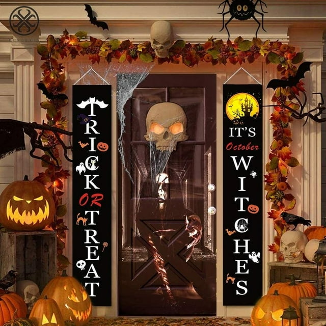 SUTENGDA Halloween Decorations Outdoor Halloween Front Door Welcome Signs Halloween Trick or Treat Banner Halloween Porch Hanging Sign Decor Halloween Porch Banner Halloween Home Party De