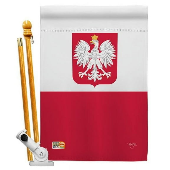 Breeze Decor BD-CY-HS-108078-IP-BO-D-US13-BD 28 x 40 in. Poland Flags of the World Nationality Impressions Decorative Vertical Double Sided House Flag Set with Pole Bracket & Hardware