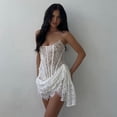 thumbnail image 2 of Vestido ajustado ligeramente transparente con hombros descubiertos y malla de encaje sexy para mujer de otoño, 2 of 6