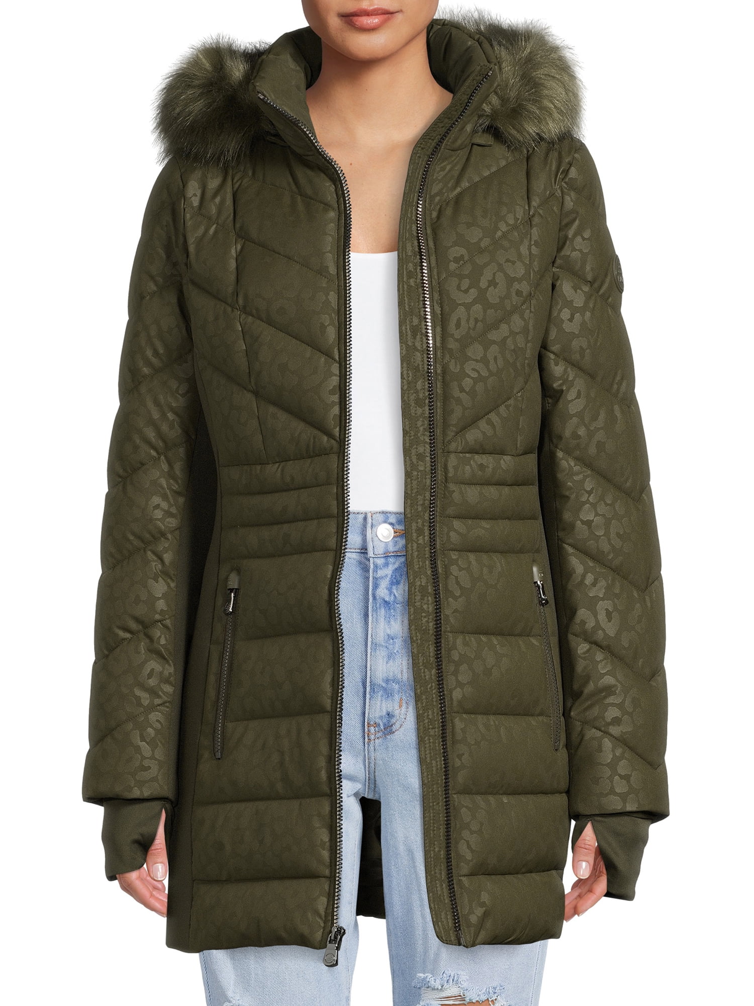 Tanming Womens Zip Cotton Padded Mid Long Puffer Coat Jacket with Detachable Hood