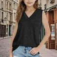 thumbnail image 2 of Fesfesfes Summer Camisoles Workout Tops for Girls Summer Solid Color Tank Top Exercise V Neck Summer Children Loose T-shirt(Black,11 Years), 2 of 8