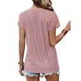 thumbnail image 5 of HUBERY Women Crochet Lace Spliced V Neck Short Sleeve Solid Color Top, 5 of 6