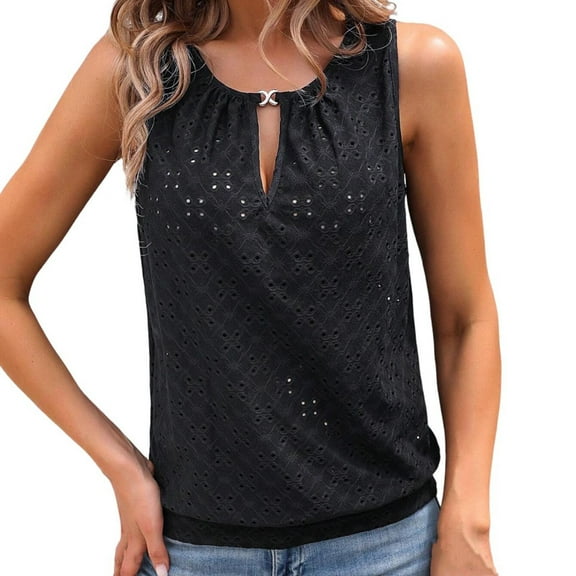 Nmnitkp Women's Casual Dressy Tank Tops 2025 Short Sleeve Shirts Pleated Fashion Front Key Hole Scoop Neck Loose Fit Tops