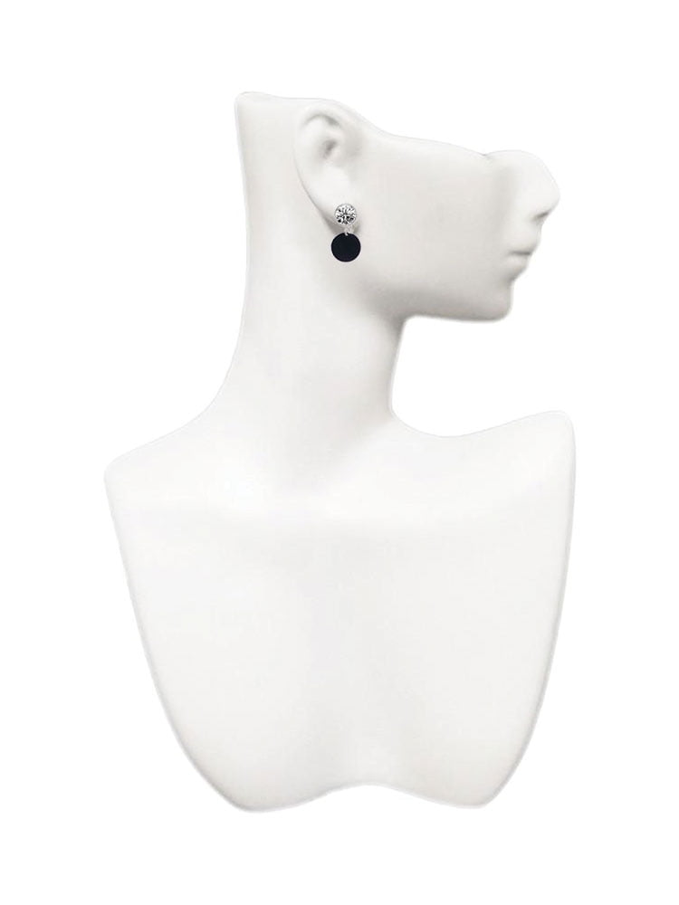 Acrylic 1/2" Disc Black Clear Crystal Clip On Earrings