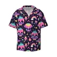 thumbnail image 2 of Lsque cartoon Skull rainbow space print Men's Cuban Collar Short Sleeve Shirt Summer Beachwear Casual Button Down Fashionable Vacation Leisure Shirt-Small, 2 of 7