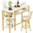 thumbnail image 3 of BAXLUXE Bar Table and Chairs Set for 2,Small Dining Table with Storage,Faux Marble High Kitchen Bar Table Breakfast Nook Set Eating Table, White, 3 of 10
