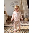 thumbnail image 4 of Cjfdfy Toddler Baby Girl Satin Pajamas Set Solid Color Ruffled Trim Button Down Long Sleeve Tops And Pants Little Baby Cute Soft Satin Loungewear 1-6Y, 4 of 9