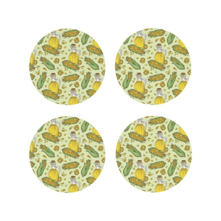 

Tideii Corn And Corn Oil for Leather Coasters 4 Pieces Anti-fouling and Anti-scalding Decorative Coasters Suitable for Restaurants Kitchens Coffee Shops-Round Shape