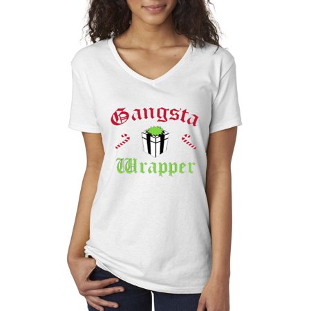 - New Way 588 - Women's V-Neck T-Shirt Gangsta Wrapper Rapper Gift Candy Cane Christmas