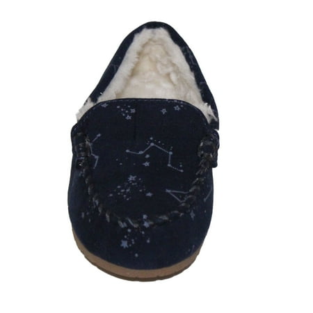 

Lands End Boys Size 11 Moccasin Faux Fur Lined Slippers Navy Blue Space