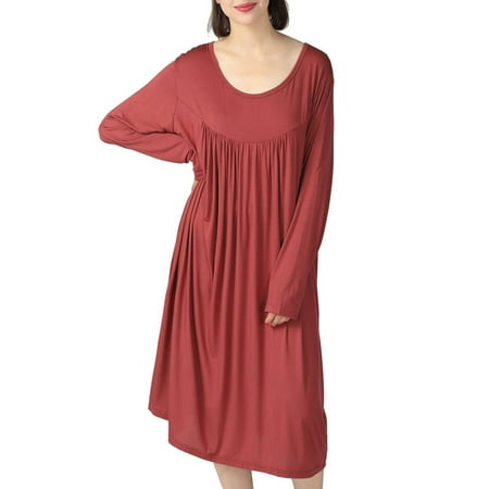 

UKAP Loose Nightshirts for Women Plus Size Nightgown Summer Sleepwear Dress Round Neck Nightdresses Loungewear Brick Red 2XL