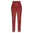thumbnail image 1 of Pantalones de vestir Prolriy para mujer, tallas grandes, cintura alta, elásticos, para trabajo, informales, rectos, de negocios, con bolsillo, color rojo, 1 M, 1 of 4